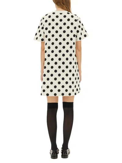 Moschino Polka Dot Graphic Print Short Sleeve Dress In White