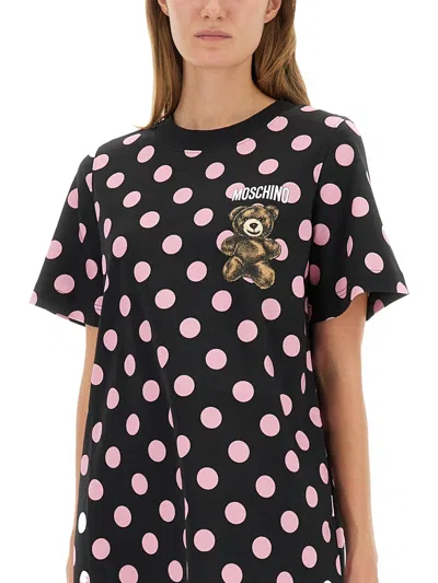 Moschino Graphic Print Polka Dot Short Sleeve Dress
