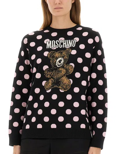 Moschino Bear Design Knitwear Polka Dots In Black