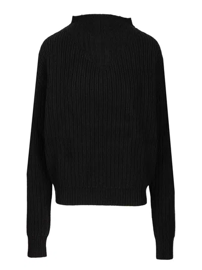 Rick Owens Al Pull Opens Back Long Sleeve Wool Knit Knitwear Black In Black