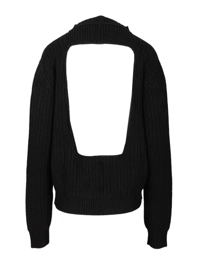 Rick Owens Al Pull Opens Back Long Sleeve Wool Knit Knitwear Black In Black