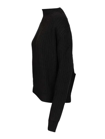 Rick Owens Al Pull Opens Back Long Sleeve Wool Knit Knitwear Black In Black