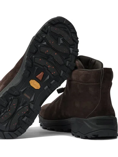 Zegna Triple Stitch Suede High-top Sneakers In Brown