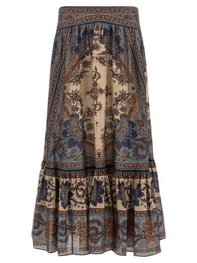 Zimmermann Ascension Printed Silk Skirt In Brown