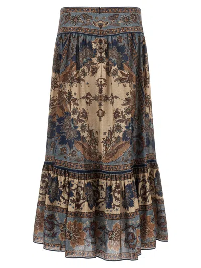Zimmermann Ascension Printed Silk Skirt In Brown