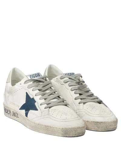 Golden Goose Ball Star Sneakers In Vintage Effect Leather With Blue Leather Star Shoes