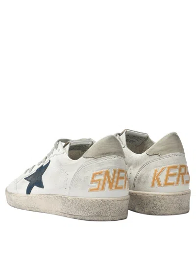 Golden Goose Ball Star Sneakers In Vintage Effect Leather With Blue Leather Star Shoes