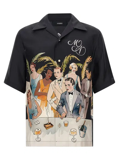 Amiri Mens Black Graphic-print Short-sleeve Silk Bowling Shirt