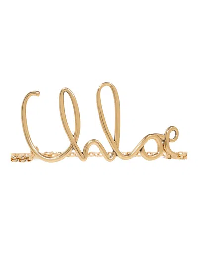 Chloé Adjustable Chain Necklace Script Pendant In Gold