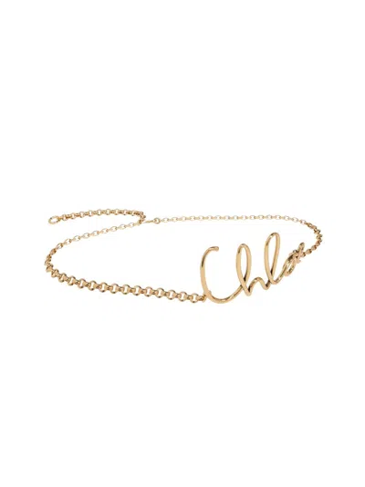 Chloé Adjustable Chain Necklace Script Pendant In Gold