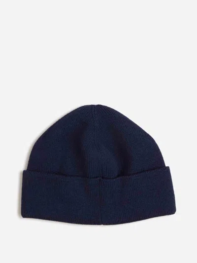 Valentino Cotton And Wool Blend Beanie With Turn-up Brim In Blue