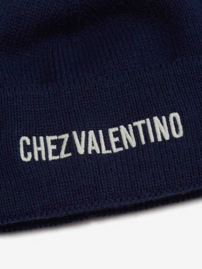 Valentino Cotton And Wool Blend Beanie With Turn-up Brim In Blue