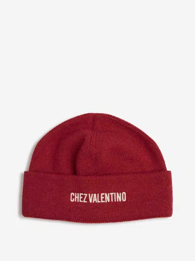 Valentino Cotton And Wool Beanie With Folded Cuff In Red