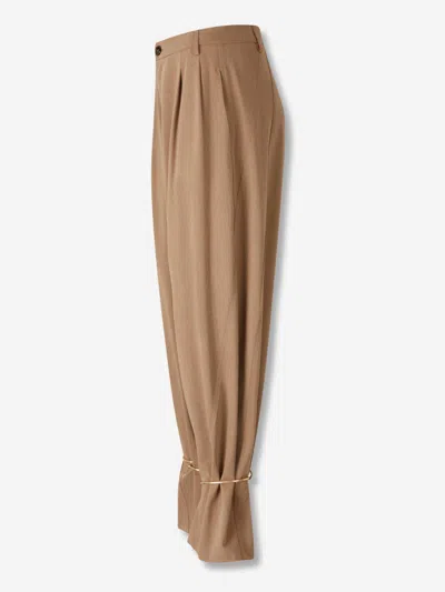 Darkpark Womens Beige Phebe Cuffed Wide-leg Wool-blend Trousers In Brown