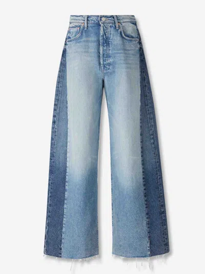 Mother Womens Blinded By The Dark Pipedream Sneak Fray Wide-leg Denim Jeans In Blue