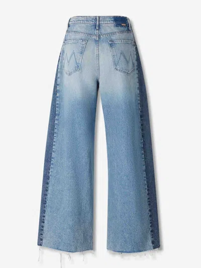 Mother Womens Blinded By The Dark Pipedream Sneak Fray Wide-leg Denim Jeans In Blue