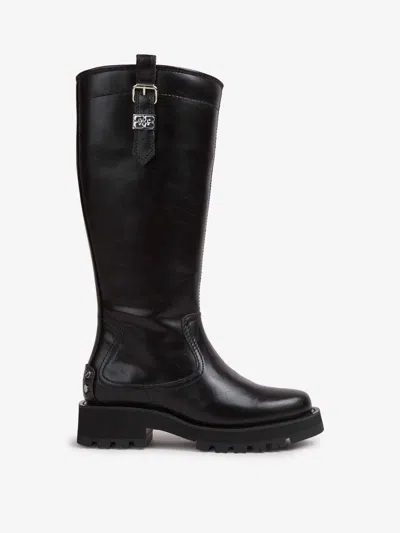 Ganni Crinkled Faux Leather Boots In Black