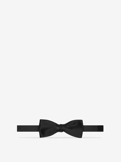 Saint Laurent Yves Bow Tie In Black Silk Satin In Black