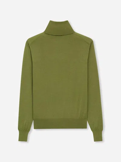 Saint Laurent Turtleneck Wool Blend Sweater In Green