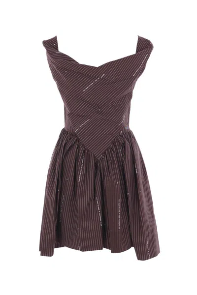 Vivienne Westwood Pinstripe Off-shoulder Mini Dress In Burgundy