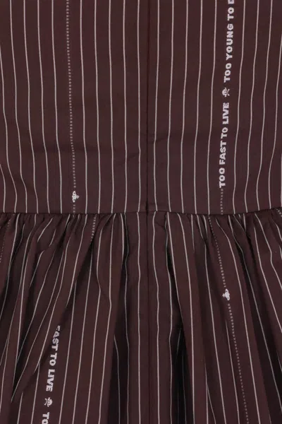 Vivienne Westwood Pinstripe Off-shoulder Mini Dress In Burgundy