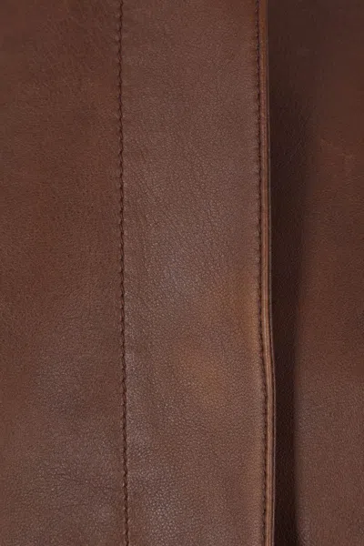 Chloé Leather Jacket With Belted Waist And Fur Sleeves In Brown