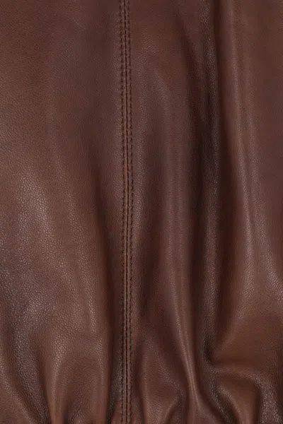 Chloé Leather Jacket With Belted Waist And Fur Sleeves In Brown