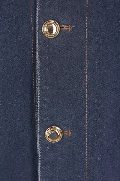 Miu Miu Denim Padded Jacket With Corduroy Collar In Blue