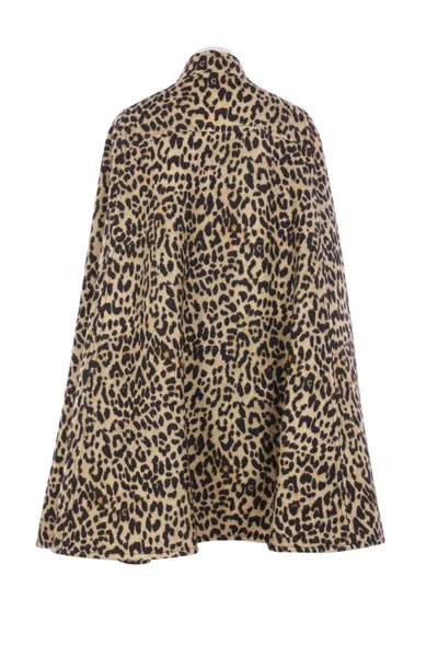 Valentino Garavani Cape In Animalier Cloth In Brown