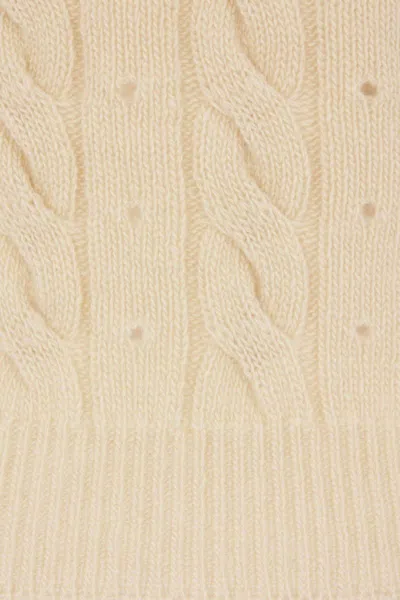 Valentino Wool Sweater With Bow Detail And Cable Knit Pattern In Neutral