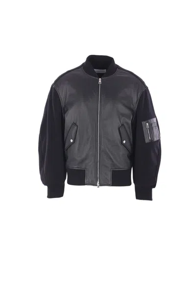 Givenchy Bomber Jacket With Leather Panels And Wool Sleeves In Black