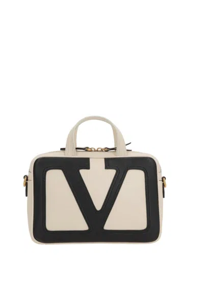 Valentino White And Black Leather Viva Superstar Top Handle Bag In Multi