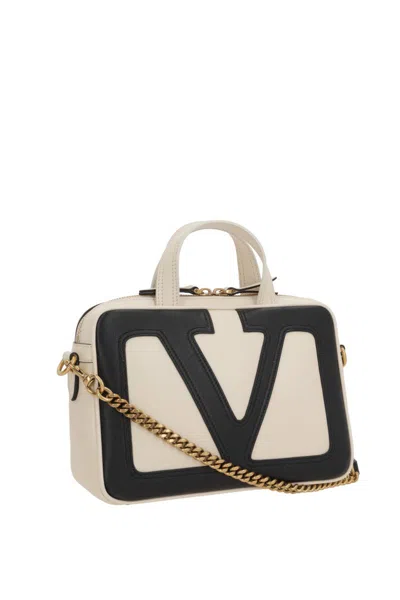 Valentino White And Black Leather Viva Superstar Top Handle Bag In Multi