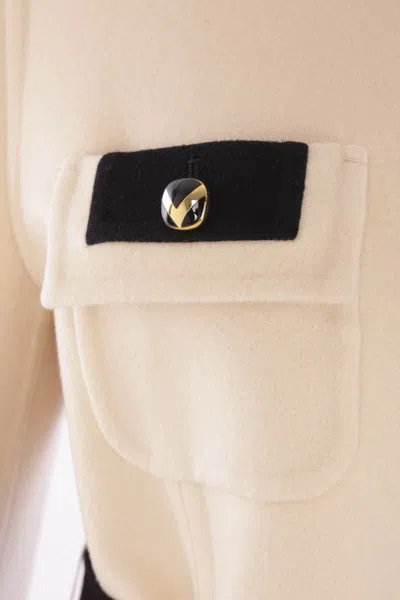 Valentino Ivory Black Single-breasted Coat In Neutral