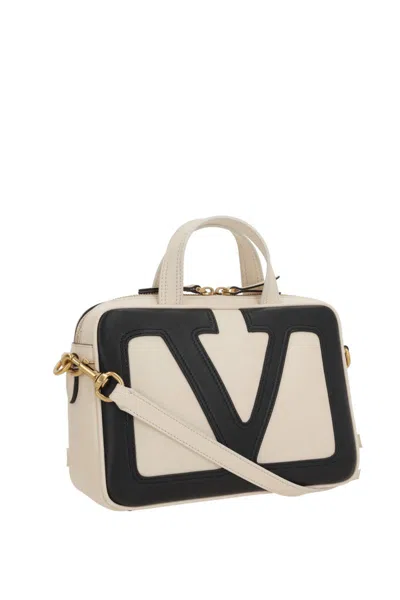 Valentino White And Black Leather Viva Superstar Top Handle Bag In Multi