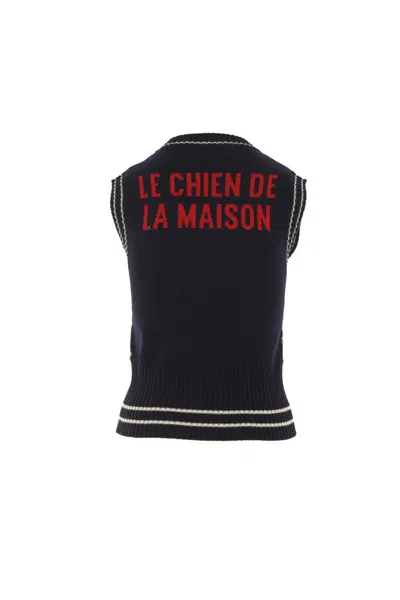 Valentino Sleeveless V Neck Dog Pattern Knitwear In Multi