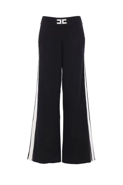 Elisabetta Franchi Palazzo Trousers With Shiny Side Bands In Black