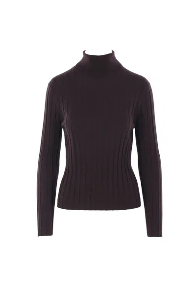 Allude Ribbed Turtleneck Sweater In Brown