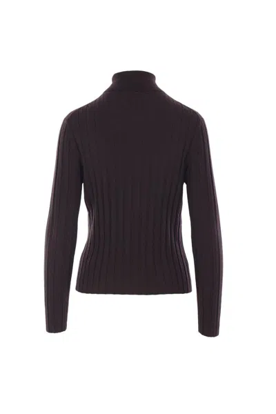 Allude Ribbed Turtleneck Sweater In Brown