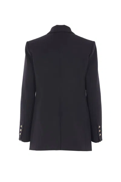 Elisabetta Franchi Black Double-breasted Jacket With Notched Revers In Wool Blend Woman In Blue