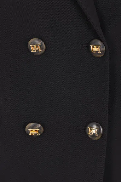 Elisabetta Franchi Black Double-breasted Jacket With Notched Revers In Wool Blend Woman In Blue