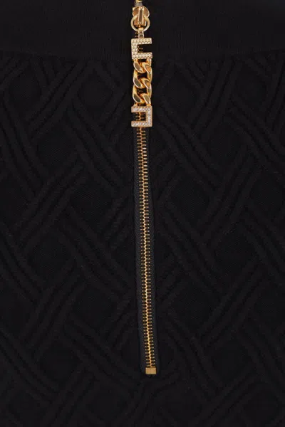 Elisabetta Franchi Black Diamond Knit Skirt With Jewel Detail In Black