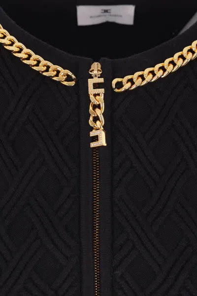 Elisabetta Franchi Cardigan In Maglia A Rombi Con Dettaglio Gioiello Nero In Blue