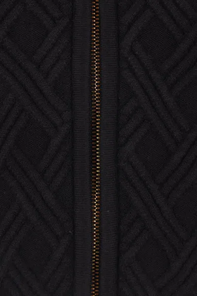 Elisabetta Franchi Cardigan In Maglia A Rombi Con Dettaglio Gioiello Nero In Blue