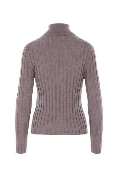 Allude Ribbed Turtleneck Sweater In Neutral
