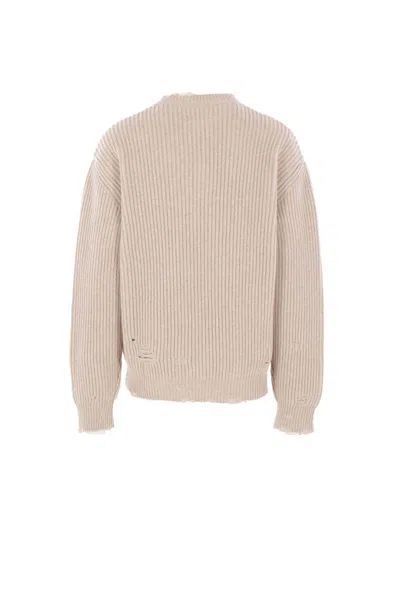 Mm6 Maison Margiela Wool Blend Sweater With Distressed Effect In Neutral