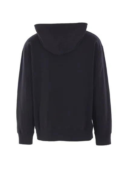 Mm6 Maison Margiela Mm6 By Maison Margiela Emblazoned Black Hoodie With Drawstring And Ribbed Finishes In Blue