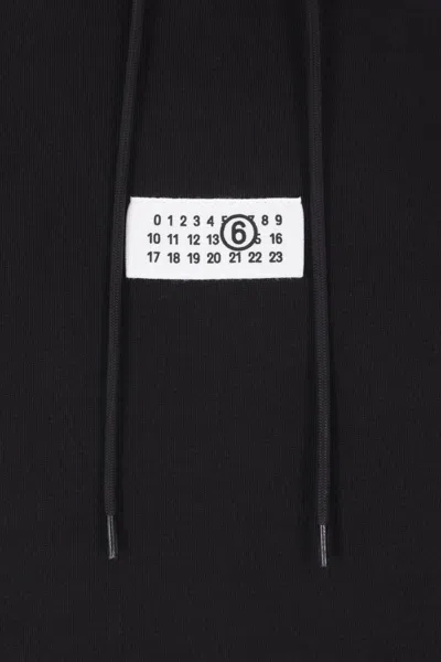 Mm6 Maison Margiela Mm6 By Maison Margiela Emblazoned Black Hoodie With Drawstring And Ribbed Finishes In Blue