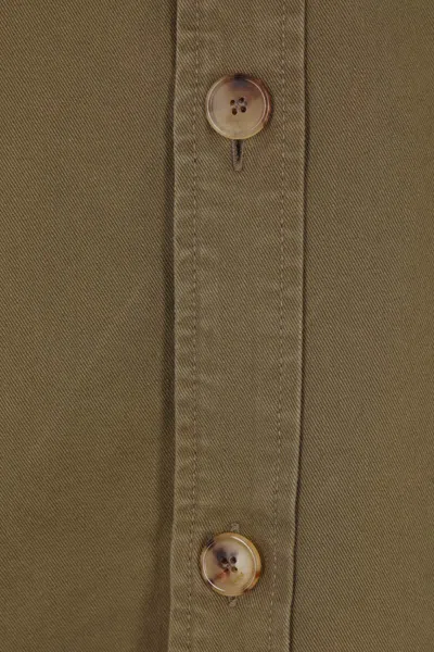 Saint Laurent Green Shirt With Classic Collar And Cassandre Embroidery On The Front In Cotton Man In Brown