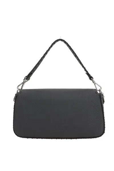 Fendi Baguette Macro-stitch Messenger Bag In Black